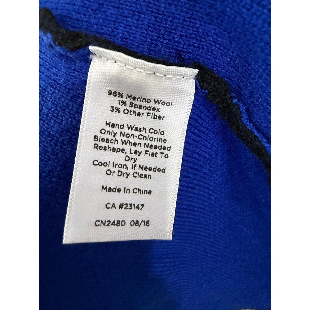 Talbots Merino Wool Open Front Longline Cardigan Black Royal Blue Medium - Picture 5 of 6